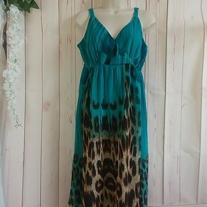 Studio West Aqua Cheetah Maxi Dress